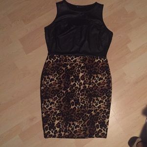 Leopard print/faux leather dress